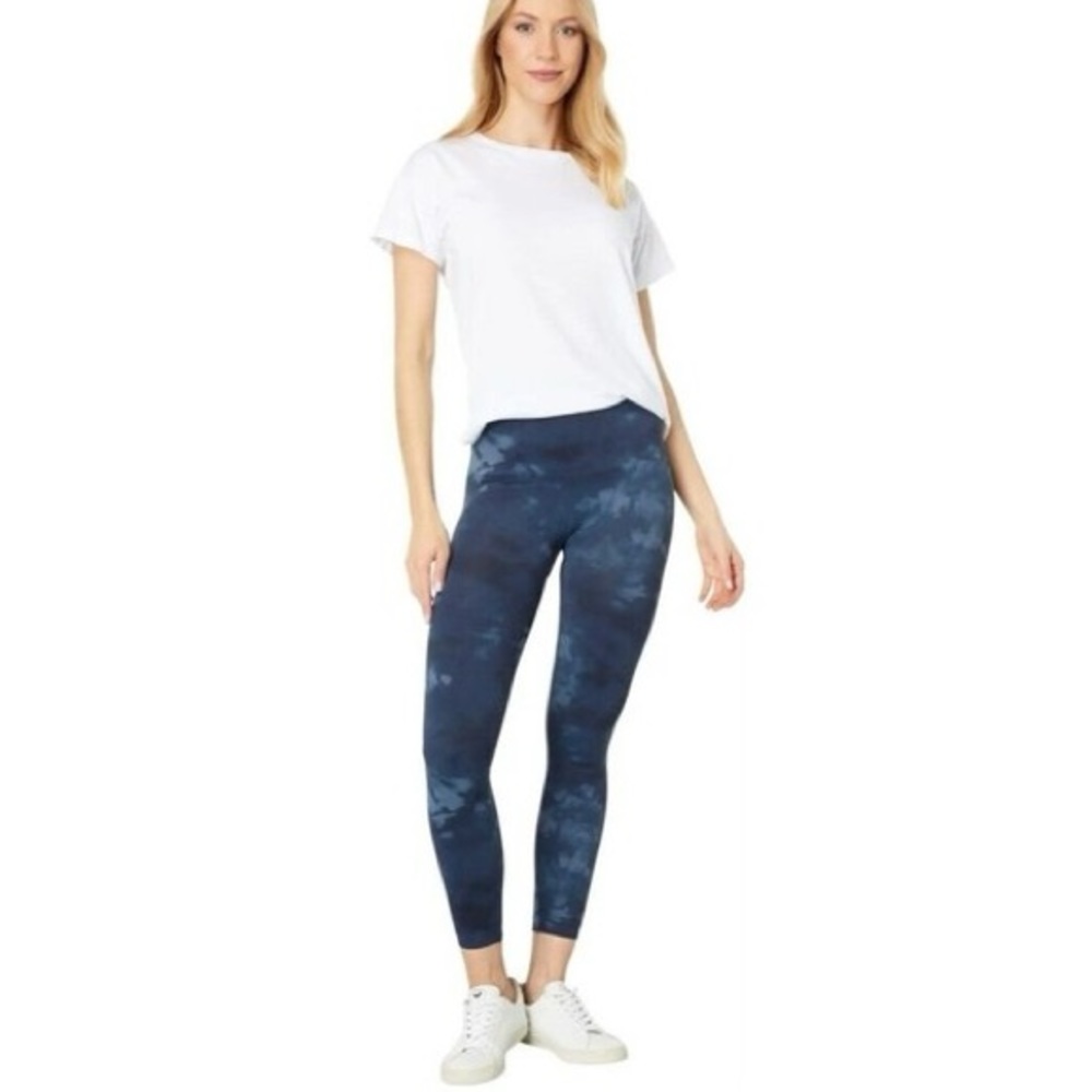 (A10) Spanx EcoCare Seamless Ankle Leggings Deep Blue Tie Dye, Size L, NWT